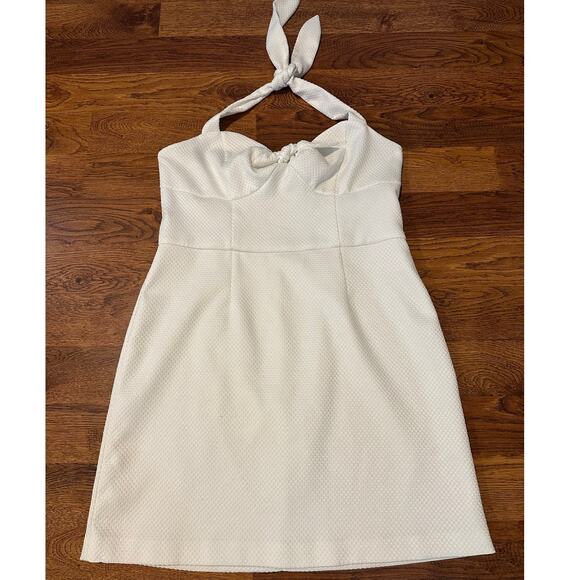 Trina Turk Women's White Halter Mini Dress - Size 14 Bridal Chic Summer Style - Picture 1 of 8